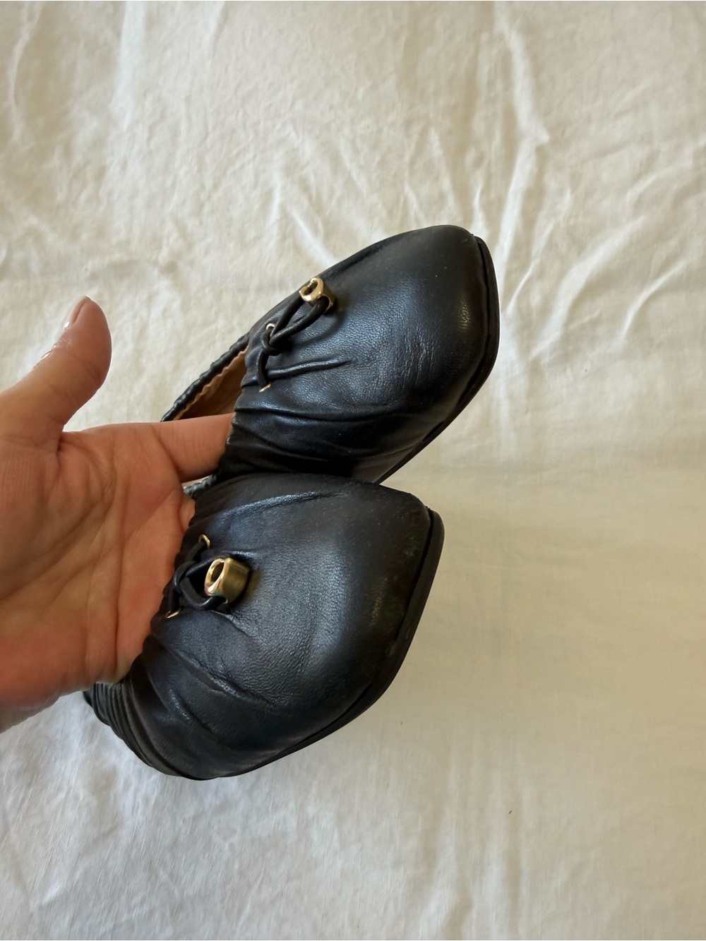 Coach | Women’s SZ 10 | Black Leather Eleanor Ruched Ballet Flats Shoes - Picture 3 of 9